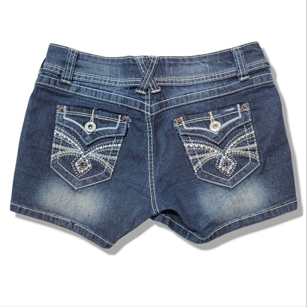 Angels Jeans Low-Rise Y2K Blue Denim White Stitching Shorts - Picture 2 of 7